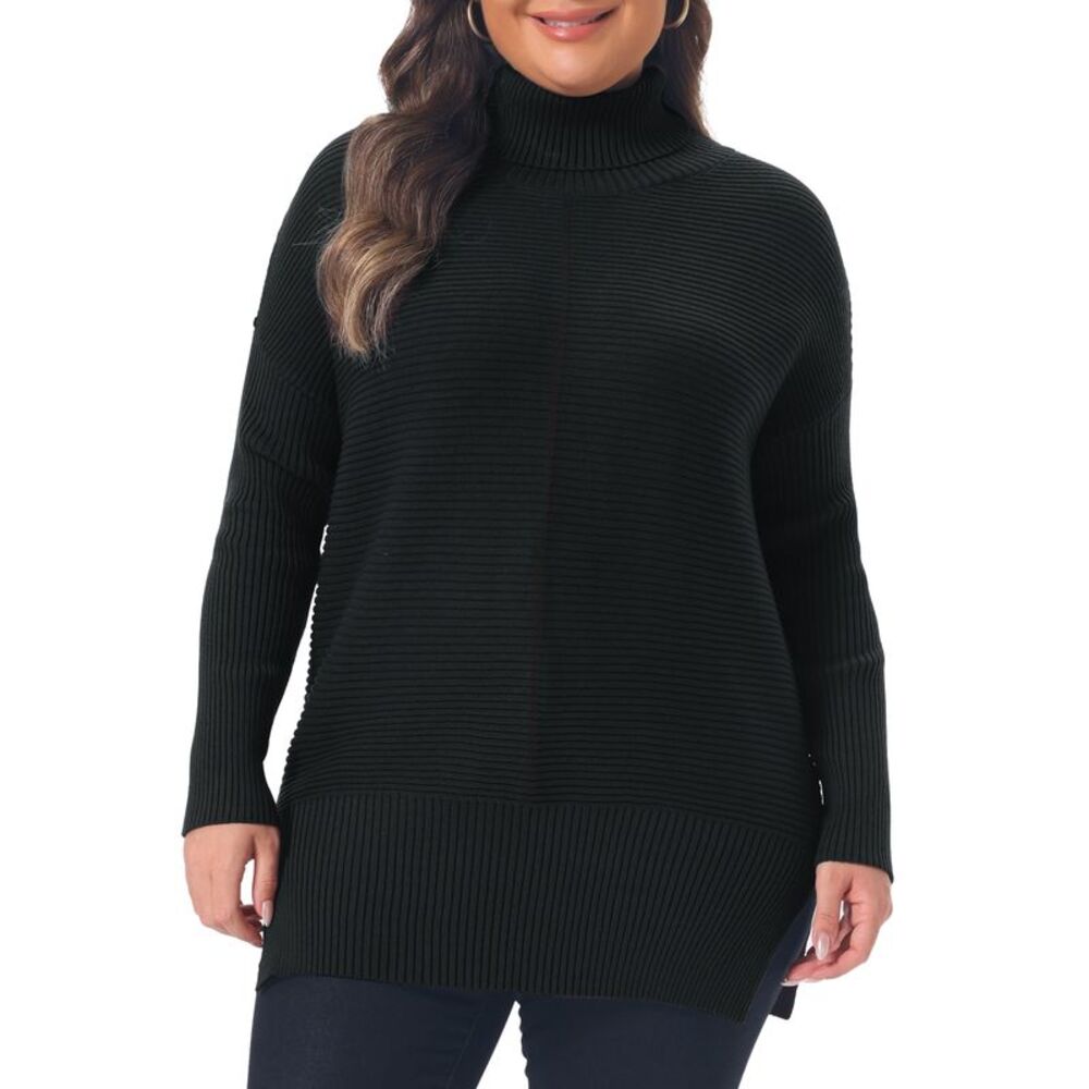 Women Plus Size Turtleneck Loose Knit Pullover Sweater Black